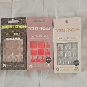 Kiss Gold Finger Press-On Nails - Nude, Red, Glitter